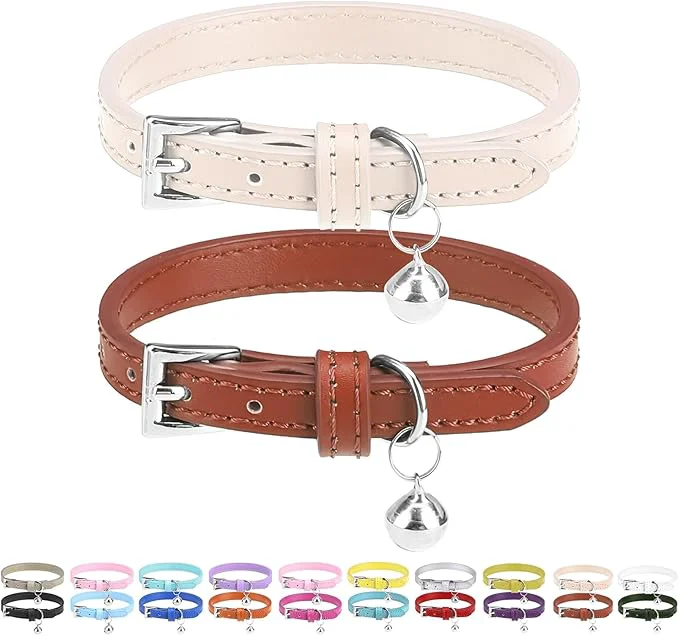 Fashionable PUPTECK 2 PCS Soft Leather Cat Kitten Collar Premium Material