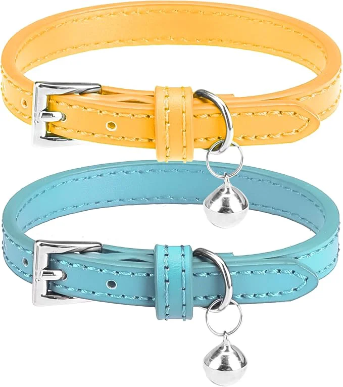 Smart PUPTECK 2 PCS Soft Leather Cat Kitten Collar Enhanced