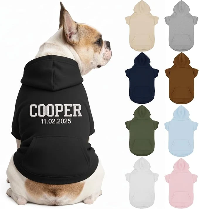 Trendy Personalized Dog Hoodie Custom Embroidered Name Pet Hoodie Warm Winter Outfit Convenient