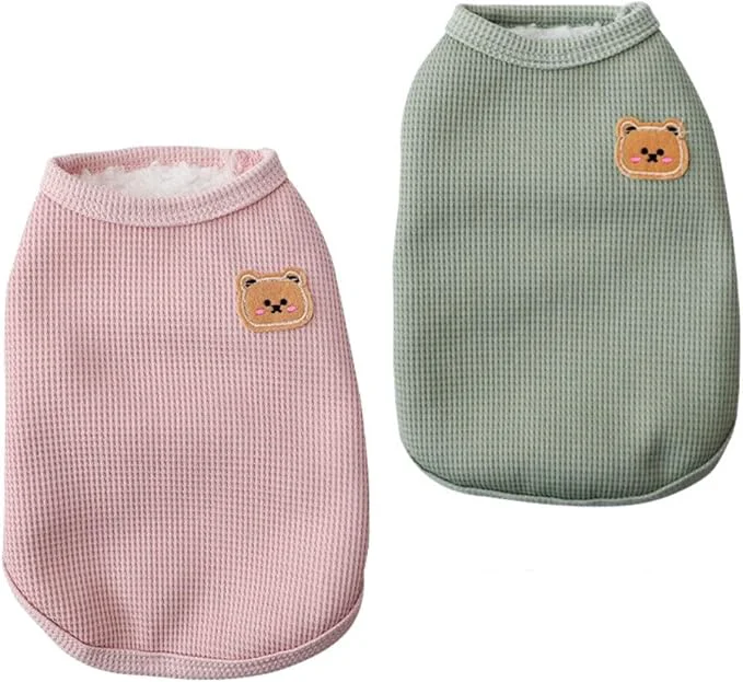 Classic Fleece Cotton Cats Dogs T-Shirts Soft Breathable Stretchy Winter Vests Green