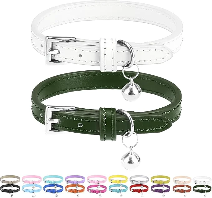 Relaxed PUPTECK 2 PCS Soft Leather Cat Kitten Collar Easy-to-Use