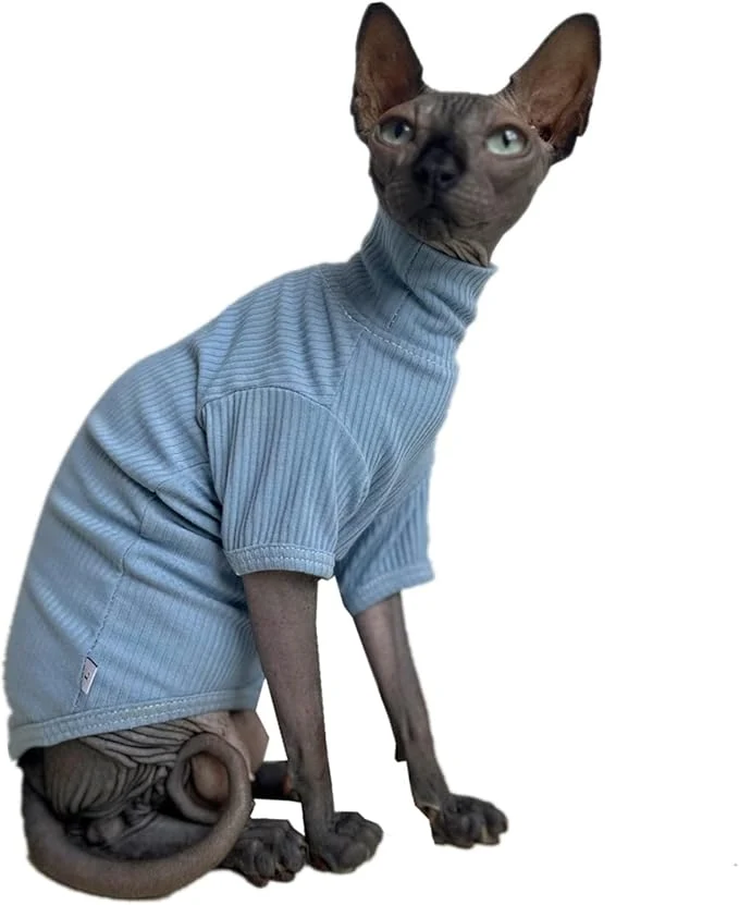 Trendy Sphynx Hairless Cats Shirt Cotton Cat Turtleneck Sweater Pullover Kitten Reusable