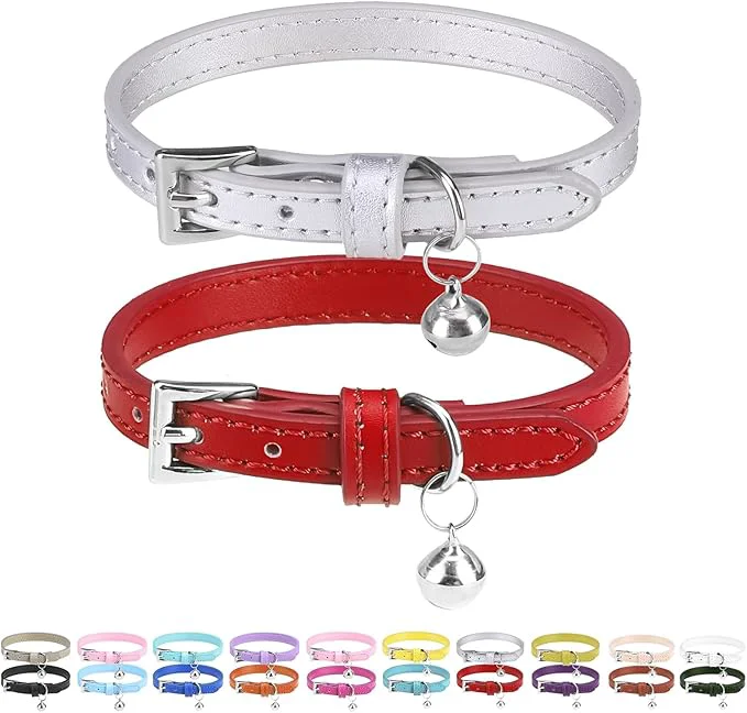 Innovative PUPTECK 2 PCS Soft Leather Cat Kitten Collar Elite