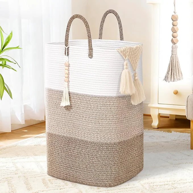 Trusted Woven Laundry Basket for Clothes 100 L Large Rectangle Laundry Hampers with Beads Tassel Nursery Storage Basket for Toys Tall Dirty Clothes Hamper for Bedroom Aesthetic Laundry Room OrganizationAbout ThisOverview Modern