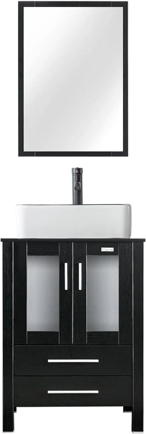 Carefully Designed eclife 24 Modern Bathroom Vanity Sink Combo standing Cabinet with Soft Closing Door White Black Ceramic Vessel Sink Water Save Faucet Drain Black T03BK About ThisOverview Dependable