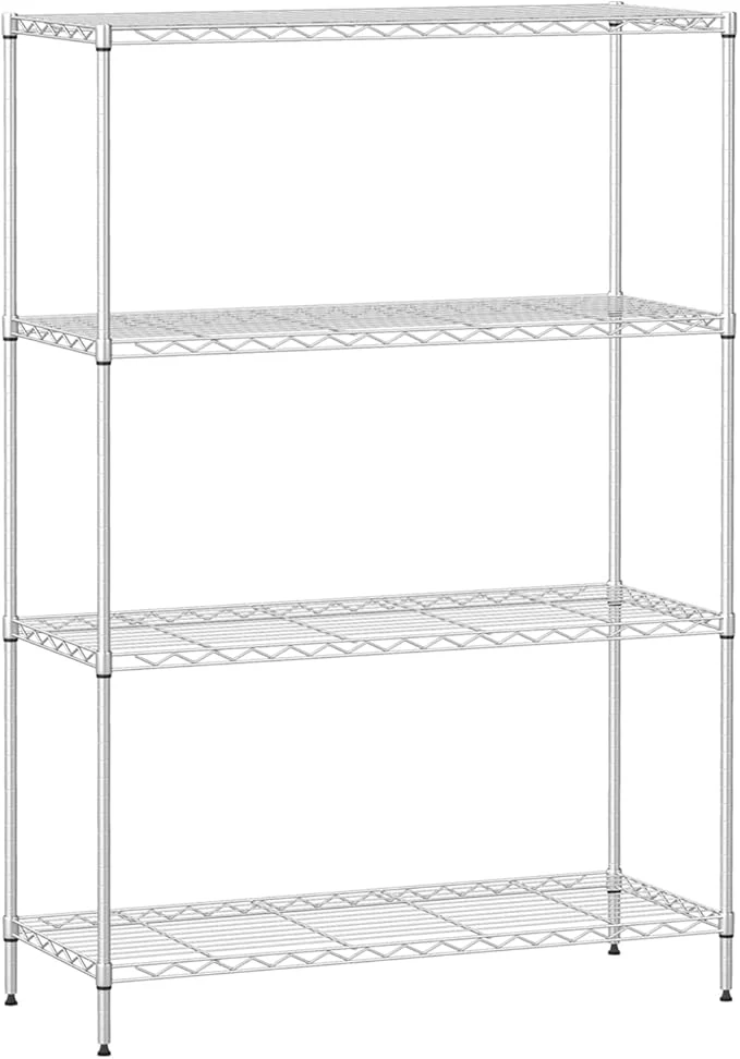 Comfortable 4-Tier Storage Shelves 35.4 L x 13.3 W x 53.7 H Metal Garage Shelves Standing Storage Shelf Adjustable Layer Racks with Steel Frame Suitable for Kitchen Garage or Commercial Use Chrome About ThisOverview Green