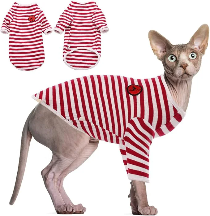 Artisan DENTRUN Hairless Cats Shirt Breathable Cat Daily Wear Clothes Stripe Vest Superior