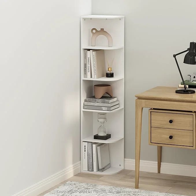 Convenient Furinno Reed Corner Shelf 5-Tier Corner Bookshelf Book Shelf Corner Shelves Storage Rack for Organization and Storage Home Office Living Room WhiteAbout ThisOverview Easy-to-Use