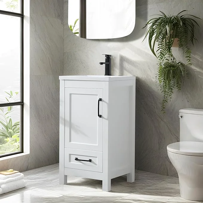 Excellent eclife 18 Bathroom Vanities with Sink Combo Modern Thickened Wood Bathroom Storage Cabinet w Undermount Sink Matte Black Faucet Drain Painted Surface WhiteAbout ThisOverview Advanced
