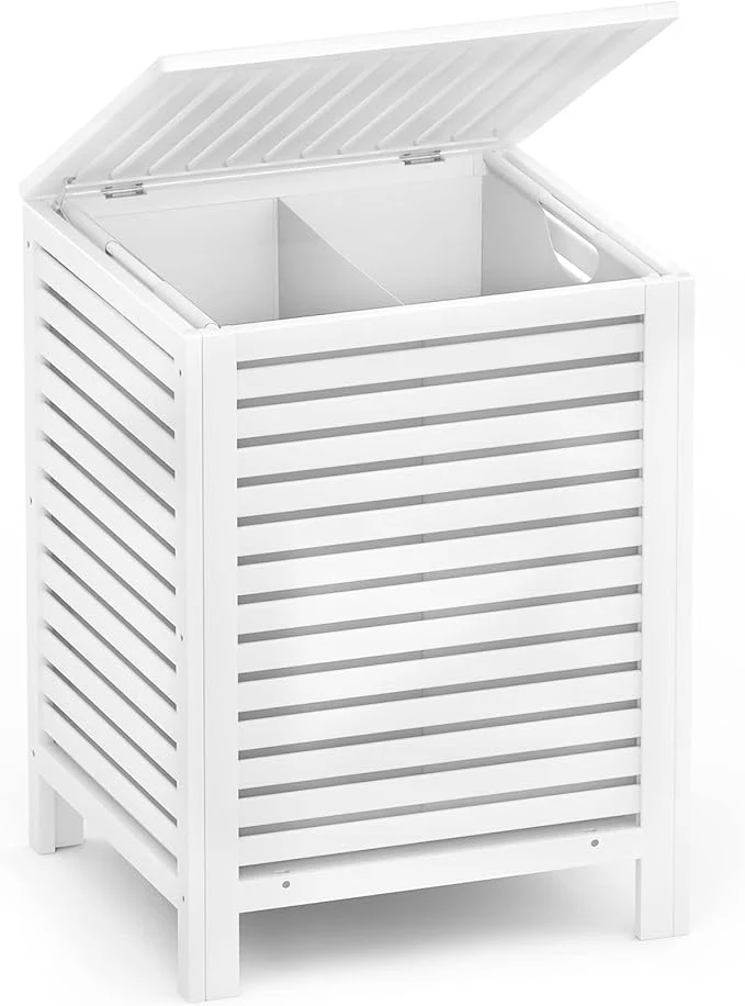 Verified Homykic Bamboo Laundry Hamper with Lid 120L Large Clothes Laundry Sorter with Removable 2-Section Liner Bag Raised Laundry Basket Organizer for Clothing Bathroom Bedroom Laundry Room WhiteAbout ThisOverview Eco-Friendly