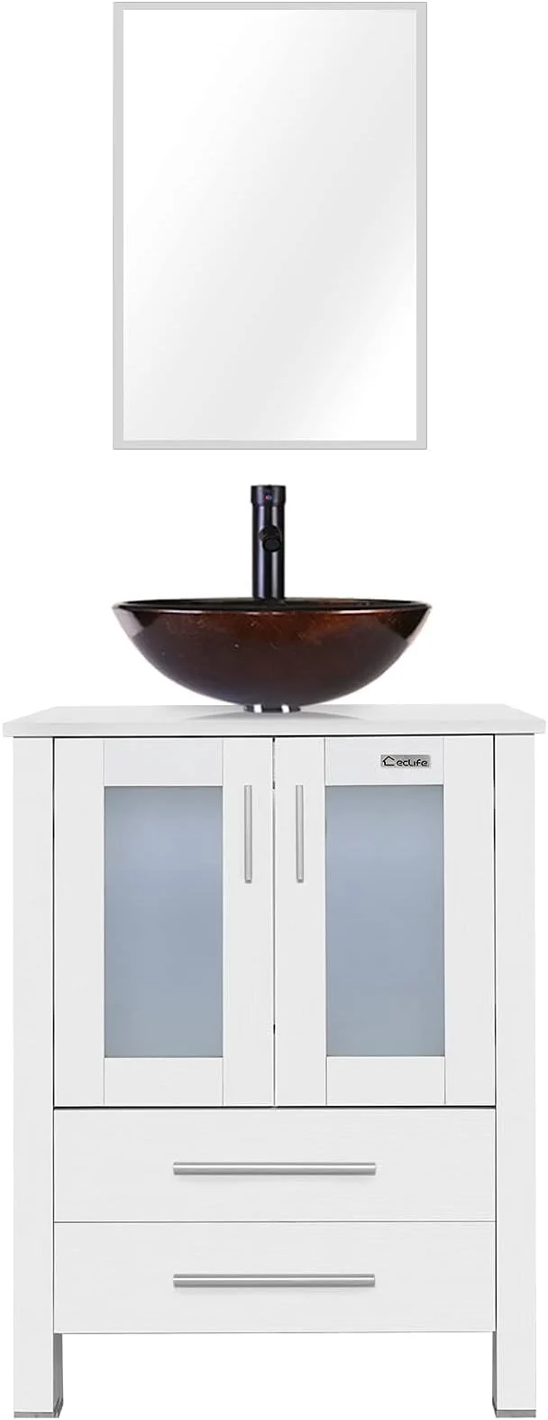 Elite eclife 24 Modern Bathroom Vanity Sink Combo standing Cabinet with Soft Closing Door Brown Round Glass Vessel Sink Water Save Faucet Drain White A09 About ThisOverview Organic