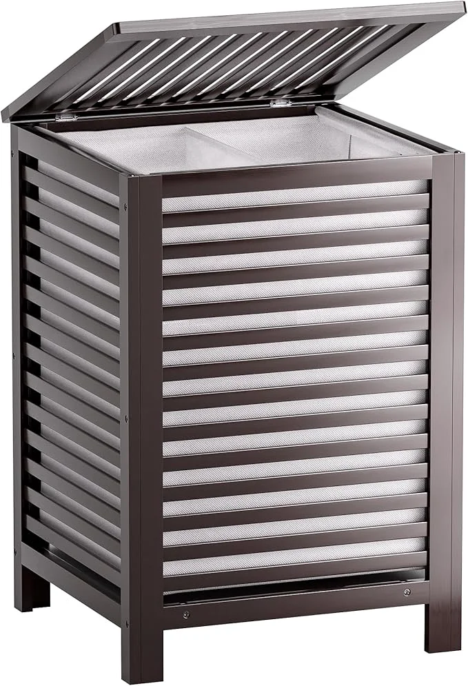 Elite SMIBUY Double Laundry Hamper with Lid 120L Bamboo Laundry Basket with Removable Liner Bag 2-Section Clothes Divider Laundry Sorter for Laundry Room Bathroom Bedroom Dark Brown About ThisOverview User-Friendly