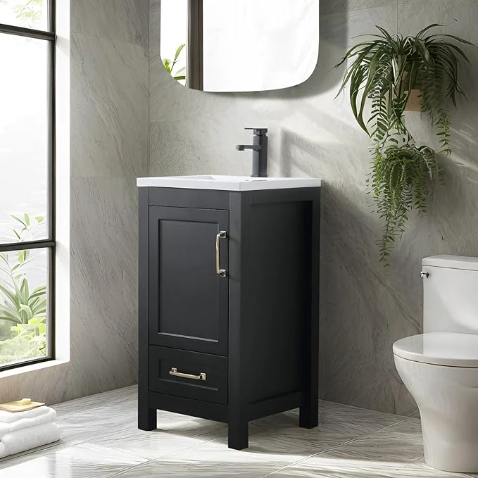 Specialty eclife 18 Bathroom Vanities with Sink Combo Modern Thickened Wood Bathroom Storage Cabinet w Undermount Sink Matte Black Faucet Drain Painted Surface BlackAbout ThisOverview Innovative