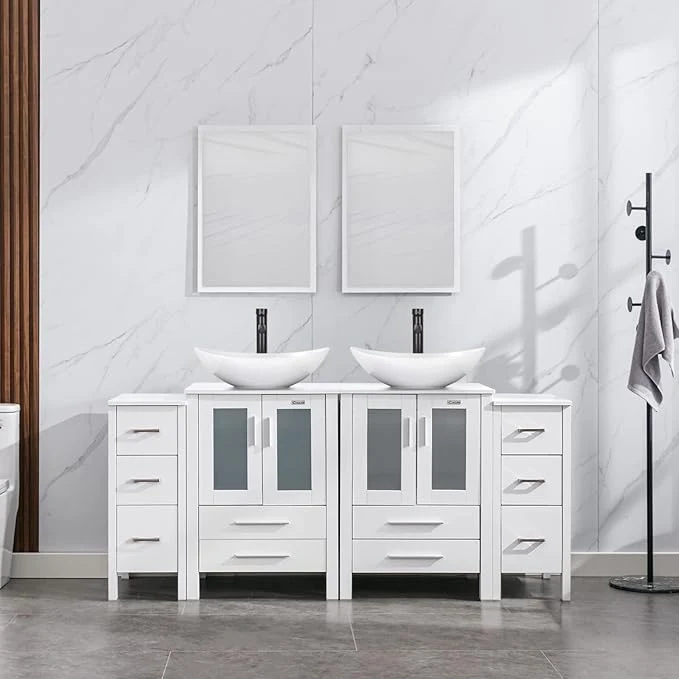 Contemporary eclife 72 Modern Bathroom Vanity Sink Combo standing Cabinet with Small Side Cabinet White Boat Ceramic Vessel Sink Water Save Faucet Drain White T44 About ThisOverview Easy-to-Use