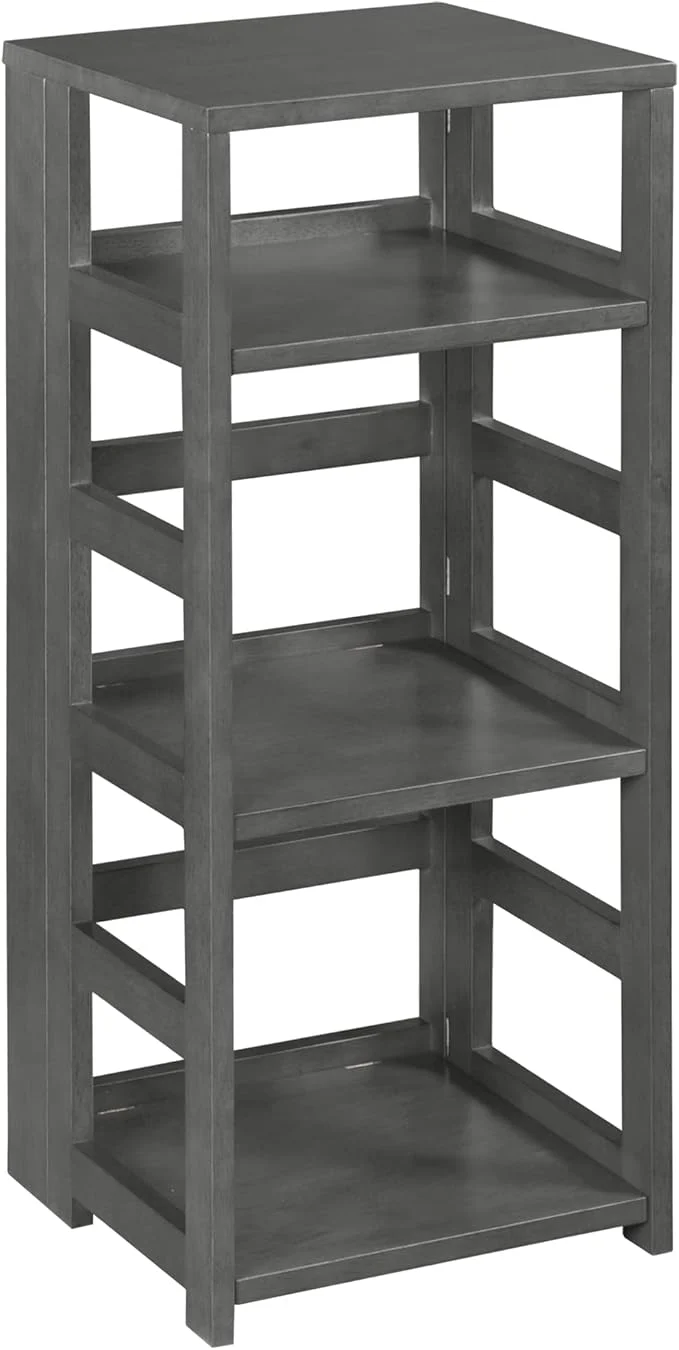 Original Niche Regency Flip Flop 34 Inch Folding 3-Shelf Square Bookcase No Tools Assembly Sturdy Solid Wood Easy Setup Space-Saving Bookshelf for Home Office Dorm Living Room Bedroom Grey FinishAbout ThisOverview Organic