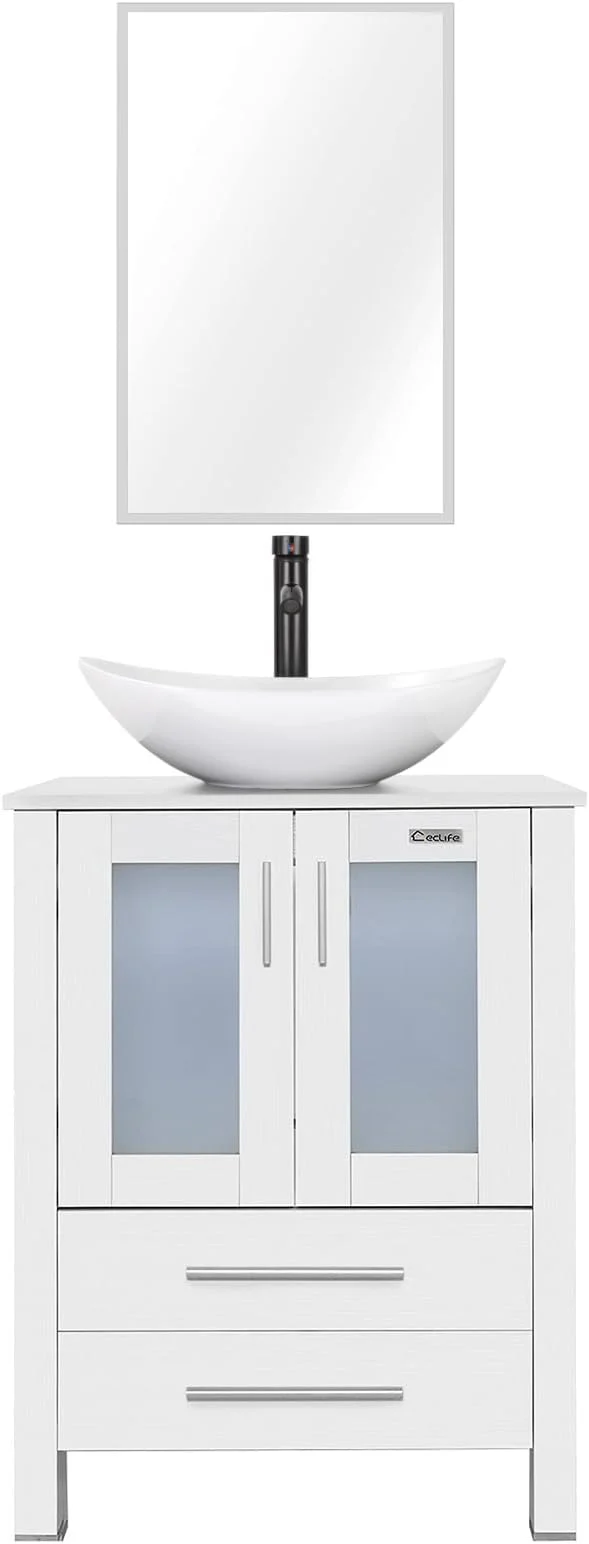 Organic eclife 24 Modern Bathroom Vanity Sink Combo standing Cabinet with Soft Closing Door White Boat Ceramic Vessel Sink Water Save Faucet Drain White T44 About ThisOverview Effective