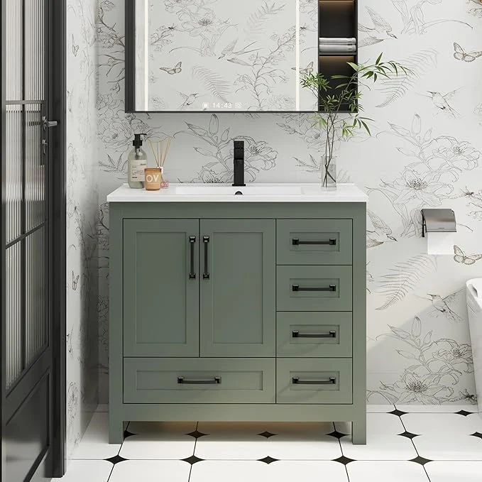 Long-Lasting eclife 36 Bathroom Vanities with Sink Combo Modern Thickened Wood Bathroom Storage Cabinet w Undermount Sink Matte Black Faucet Drain Painted Surface GreenAbout ThisOverview Detailed