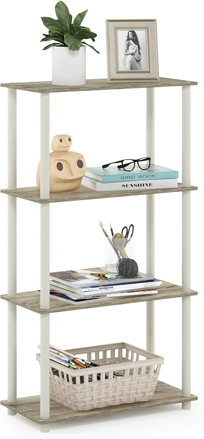 Modern Furinno Turn-N-Tube 4-Tier Multipurpose Shelf Display Rack Round Tubes Sonoma Oak WhiteAbout ThisOverview Original Design