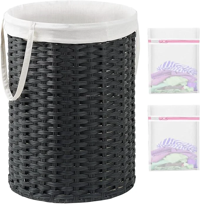 High-Performance Laundry Basket Round Rattan Laundry Hamper 29.1 Gal 110 L Handwoven Large Wicker Basket with Handles Wicker Hamper with Removable Bags and 2 Mesh Bags for Bathroom Living Room BlackAbout ThisOverview Expertly Made