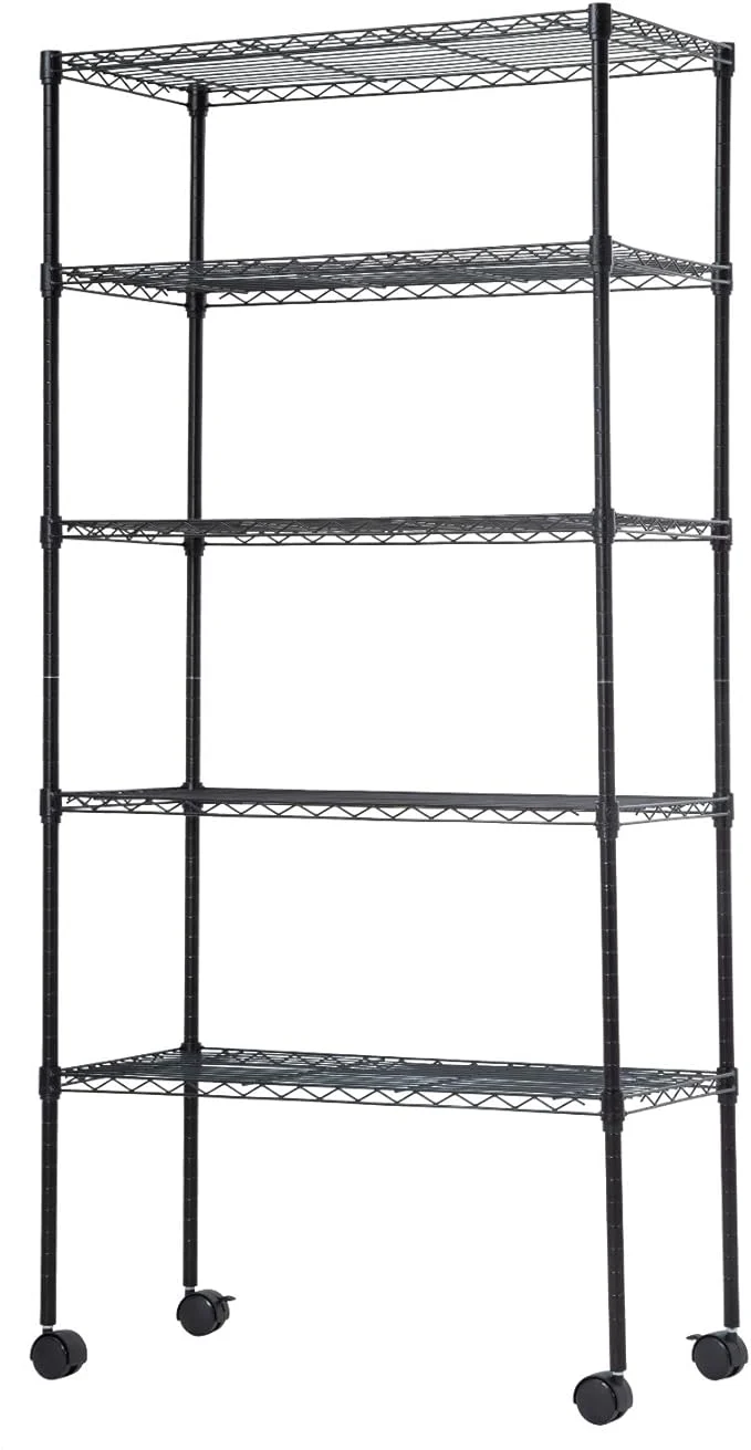 Crafted Office 5-Tier Wire Storage Shelves with Wheels 14x30x60 Black Adjustable Racks Heavy-Duty Metal Shelf Holds Upto 220 lbs No-Tool Assembly I for Home Garage ShelvingAbout ThisOverview High-Quality
