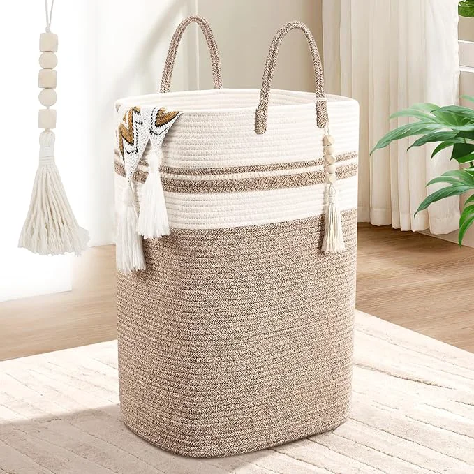 Specialty Woven Laundry Basket for Clothes 80 L Large Rectangle Laundry Hampers with Beads Tassel Nursery Storage Basket for Toys Tall Dirty Clothes Hamper for Bedroom Aesthetic Laundry Room OrganizationAbout ThisOverview Enhanced
