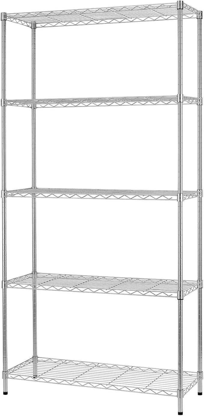 Long-Lasting Office 5-Tier Wire Storage Shelves 36x14x72 Chrome with Adjustable Racks Heavy-Duty Metal Shelf Holds Upto 1000 lbs No-Tool Assembly I for Home Garage ShelvingAbout ThisOverview Secure