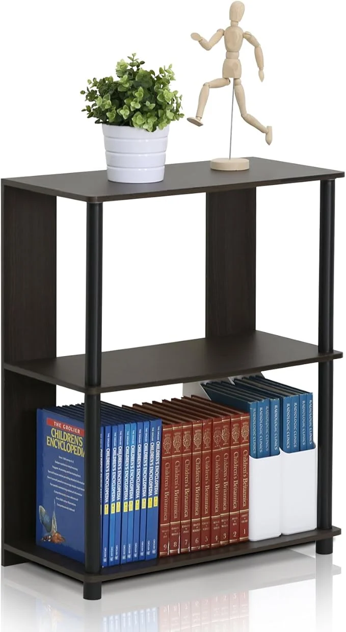 Flexible Furinno JAYA Simple Design 3-Tier Bookcase Bookshelf Display Rack Plastic Tubes WalnutAbout ThisOverview Stylish