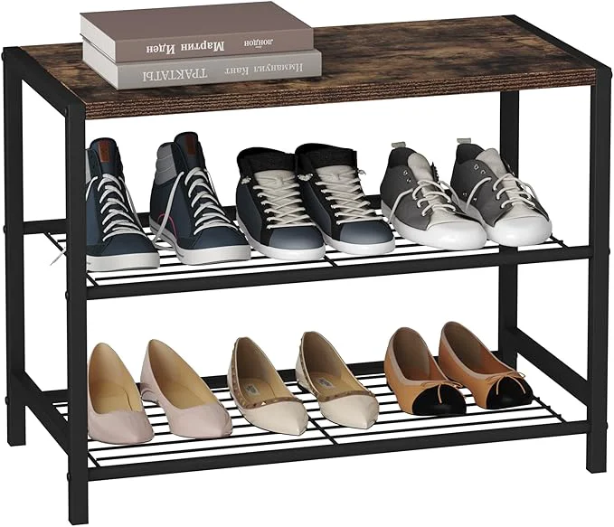 High-Grade HOMEFORT 3-Tier Shoe Rack Shoe Storage Shelf Industrial Shoe Tower Narrow Shoe Organizer for Closet Entryway Small Shoe Rack Table with Durable Metal Shelves Rustic BrownAbout ThisOverview Outstanding