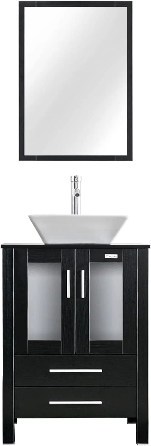 Casual eclife 24 Modern Bathroom Vanity Sink Combo standing Cabinet with Soft Closing Door White Square Ceramic Vessel Sink Water Save Faucet Drain Black A07 About ThisOverview Unique