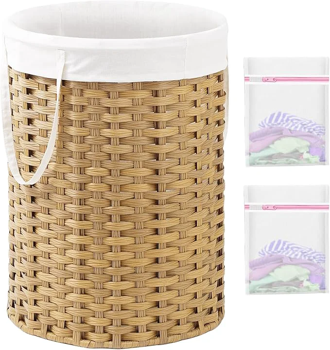 Official Laundry Basket Round Rattan Laundry Hamper 29.1 Gal 110 L Handwoven Large Wicker Basket with Handles Wicker Hamper with Removable Bags and 2 Mesh Bags for Bathroom Living Room NaturalAbout ThisOverview Unique