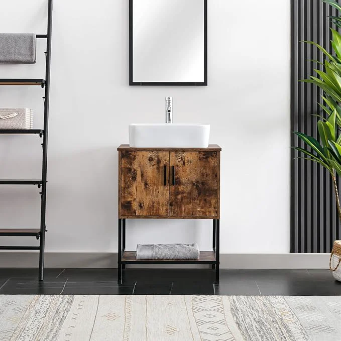 Innovative eclife 24 Bathroom Vanity Sink Combo Modern Metal Stand Cabinet W Bottom Shelf White Rectangle Vessel Sink Water Save Faucet Pop Up Drain Rustic Brown T03 About ThisOverview Reliable