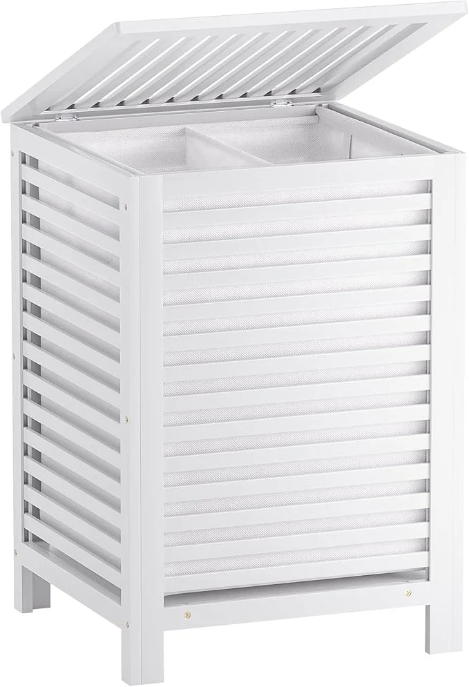 Certified SMIBUY Double Laundry Hamper with Lid 120L Bamboo Laundry Basket with Removable Liner Bag 2-Section Clothes Divider Laundry Sorter for Laundry Room Bathroom Bedroom White About ThisOverview Clean