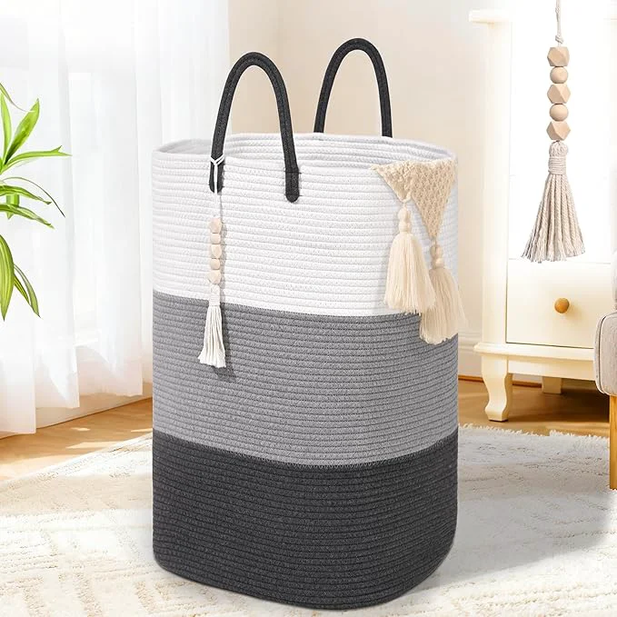 Outstanding Woven Laundry Basket for Clothes 65 L Large Rectangle Laundry Hampers with Beads Tassel Nursery Storage Basket for Toys Tall Dirty Clothes Hamper for Bedroom Aesthetic Laundry Room OrganizationAbout ThisOverview Premium