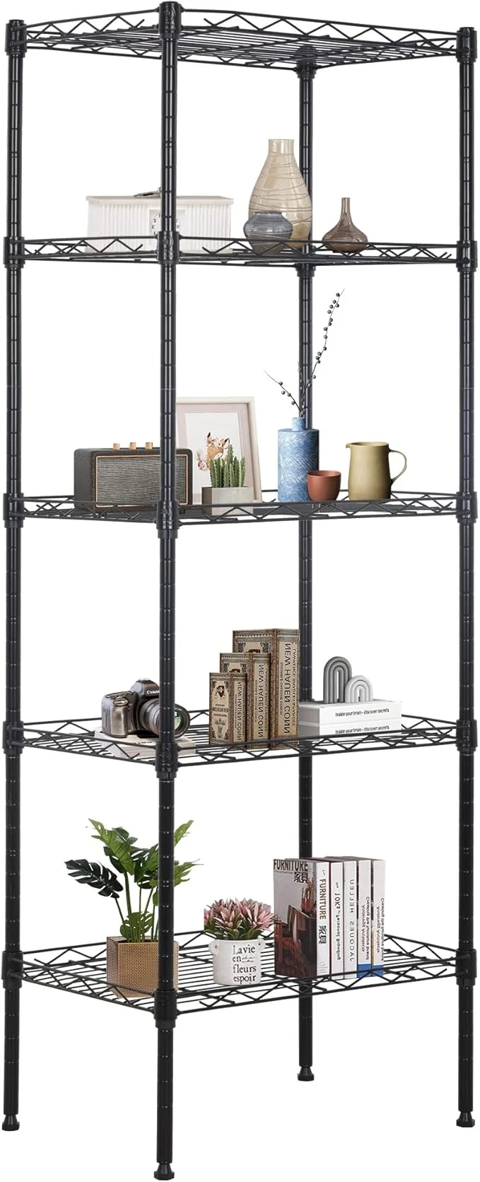 Traditional FDW 17L x 12W x 48H Wire Shelving 5 Tier Adjustable Metal Shelves NSF Pantry Shelves Storage Rack Shelving Units for Kitchen Garage Small Places Commercial BlackAbout ThisOverview Dependable