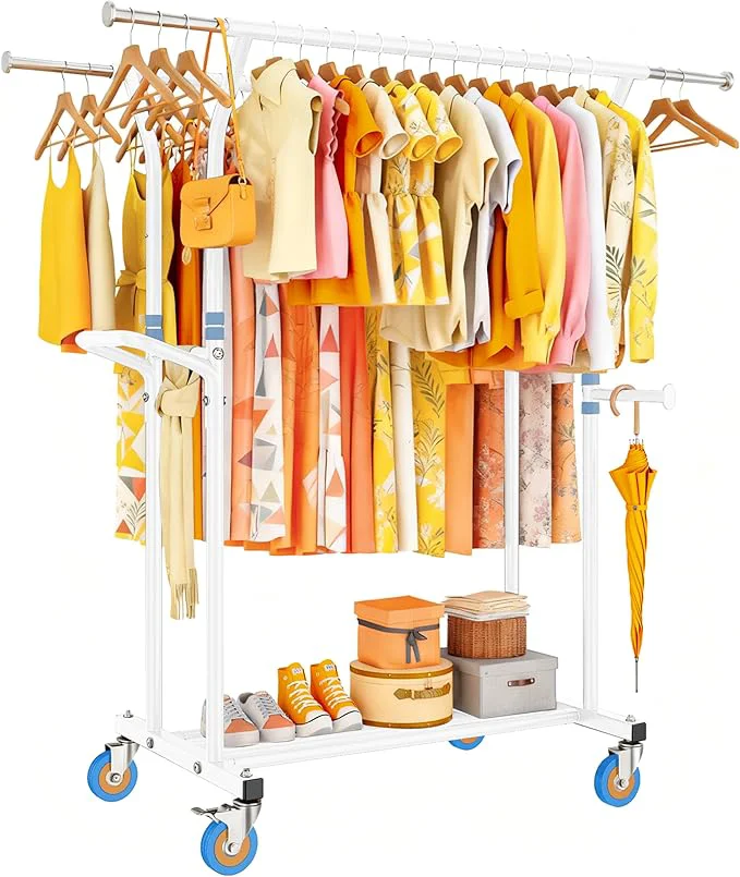 Stylish Heavy Duty Clothes Rack for Hanging Clothing 800LBS Rolling Coat Racks Poartable Garment with Wheels Shelves standing Sturdy Metal Adjustable Extendable Bedroom Laundry Living RoomAbout ThisOverview Excellent