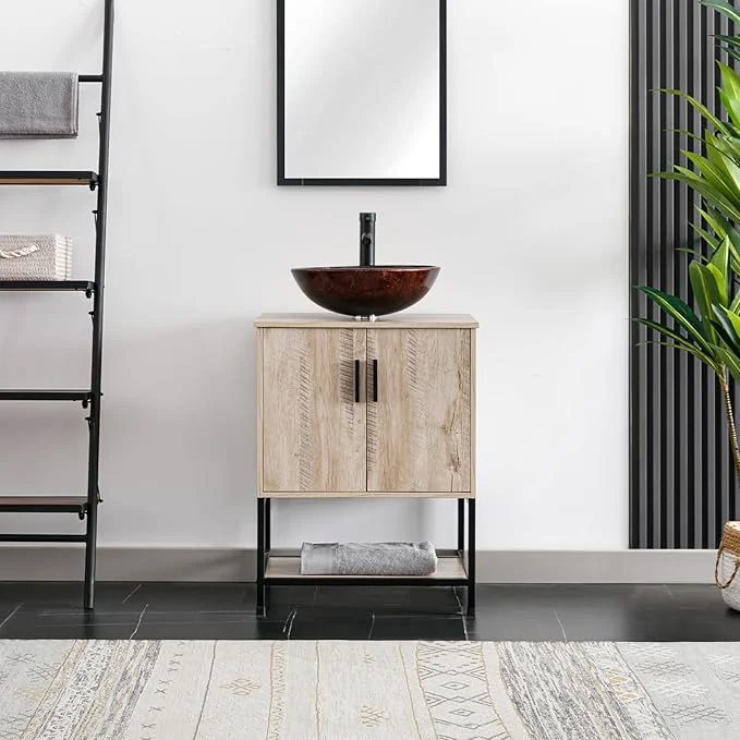 Consistent eclife 24 Bathroom Vanity Sink Combo Modern Metal Stand Cabinet W Bottom Shelf Brown Round Vessel Sink Water Save Faucet Pop Up Drain Oak A09 About ThisOverview Soft