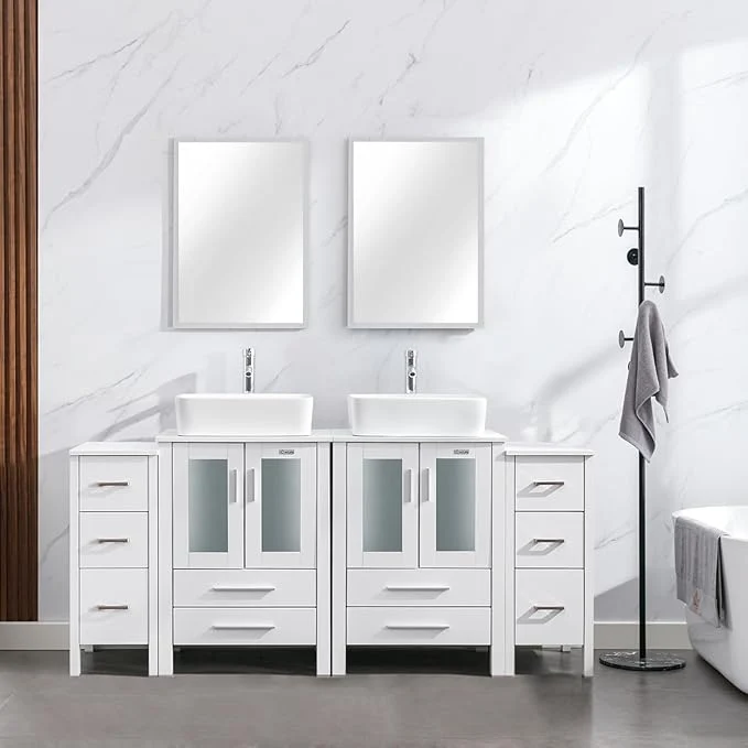 Clean eclife 72 Modern Bathroom Vanity Sink Combo standing Cabinet with Small Side Cabinet White Rectangle Ceramic Vessel Sink Water Save Faucet Drain White T03 About ThisOverview Exclusive