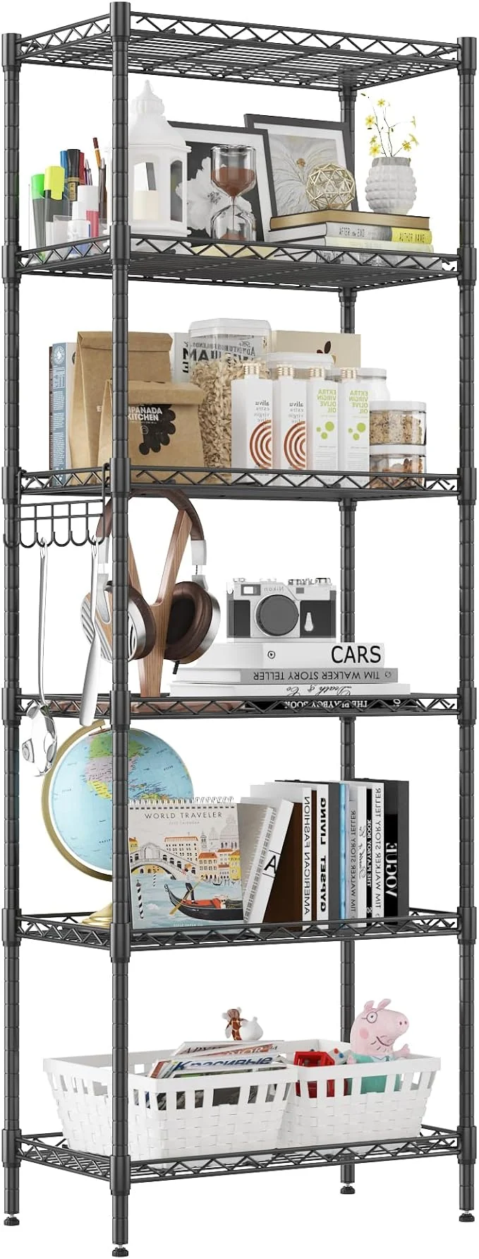 Convenient Homdox 6-Tier Storage Shelf Wire Shelving Unit Standing Rack Organization Adjustable Leveling Feet Stainless Side Hooks BlackAbout ThisOverview Reliable