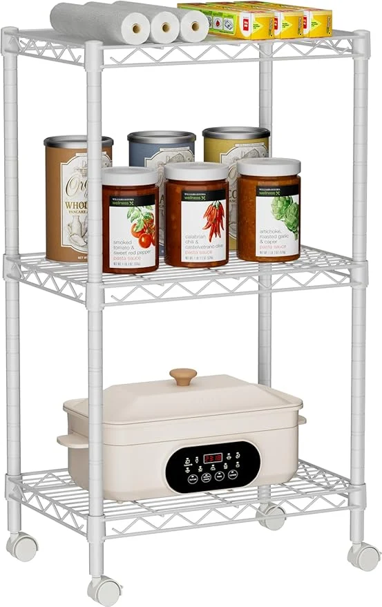 Efficient Small 3 Tier Shelves Storage Wire Shelving Unit Metal Shelf Adjustable Organizers Storage Shelving with Wheels for Bathroom Laundry Room Kitchen Pantry12 D x 18 W x 30.7 H WhiteAbout ThisOverview High-Performance