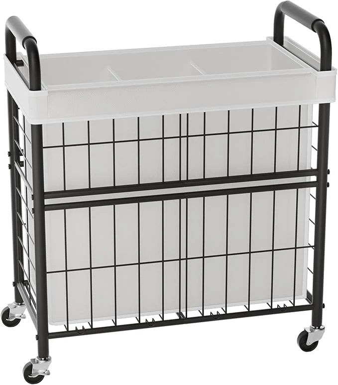 Detailed Laundry Hamper 3 Section 145L Rolling Laundry Sorter Basket with Wheels 3 Compartment Clothes Organizer Cart Pull-Out Removable Bags for Laundry Room Bathroom Bedroom WhiteAbout ThisOverview Easy-to-Use