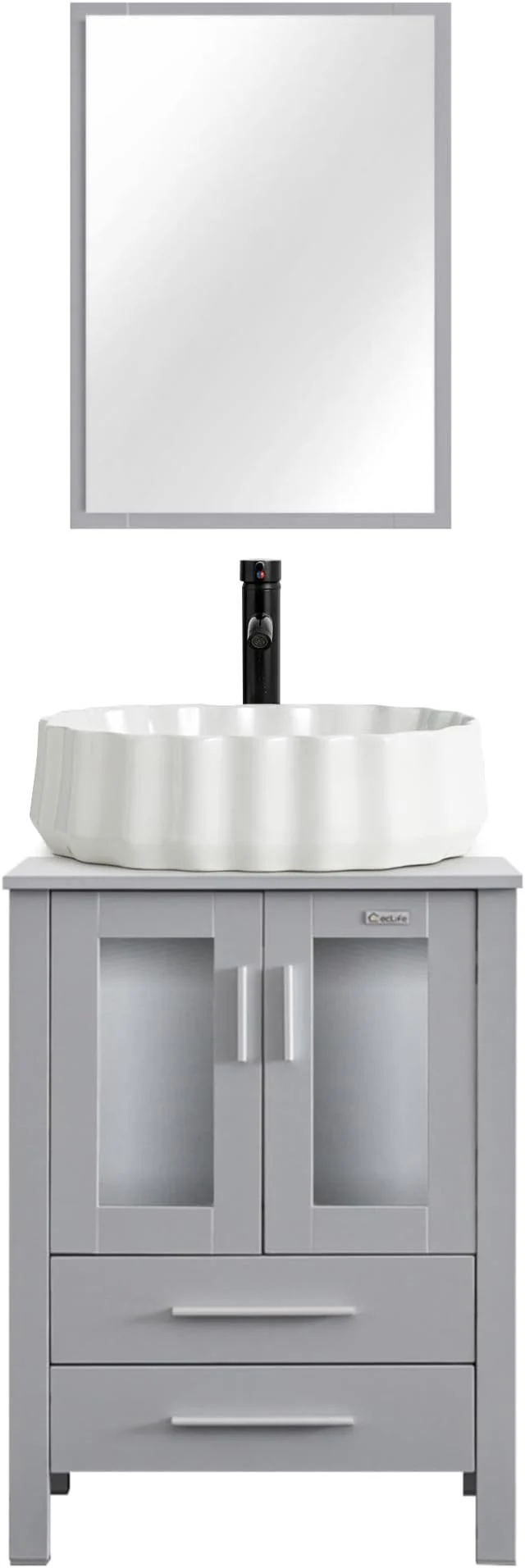 Lightweight eclife 24 Modern Bathroom Vanity Sink Combo standing Cabinet with Soft Closing Door White Shell Ceramic Vessel Sink Water Save Faucet Drain Gray T54 About ThisOverview Crafted