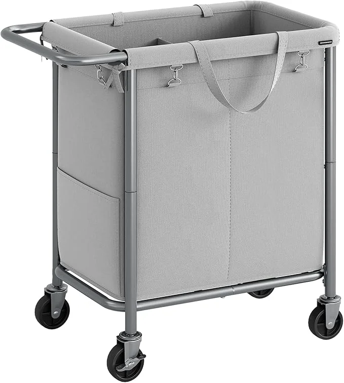 Pure SONGMICS Laundry Basket with Wheels 2-Section Rolling Laundry Hamper 37 Gallons 140 L Removable Liner Steel Frame with Handle 27.2 x 15.4 x 31.9 Inches Dove Gray URLS004G01About ThisOverview Breathable