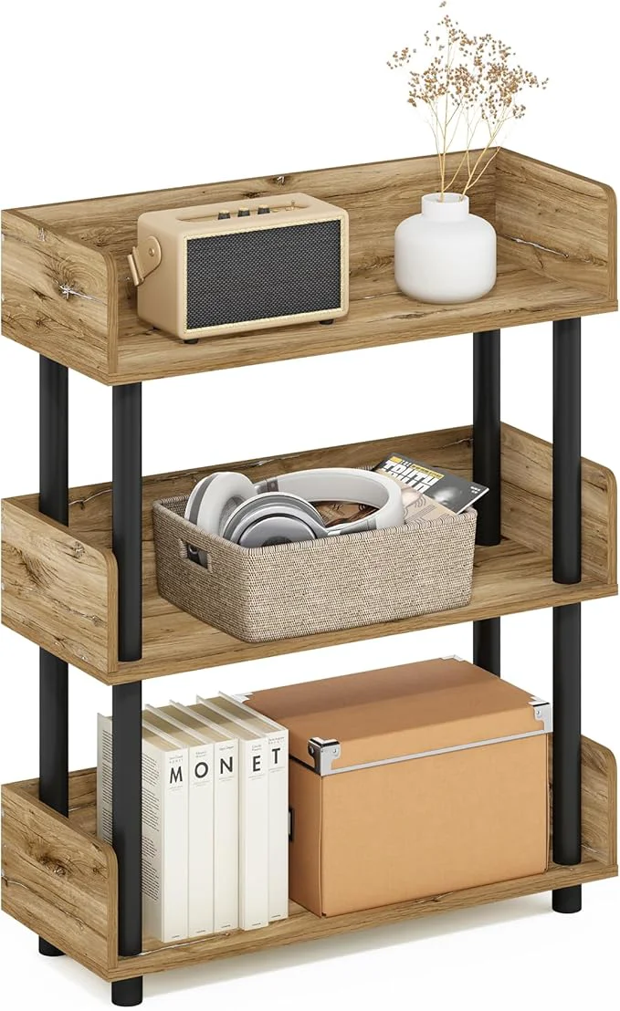 Elegant Furinno TURN-N-TUBE 3-Tier Display Shelf Storage Shelves Book Shelf Open Shelves with Rounded Corner Top Edges for Organization and Storage Living Room Home Office Flagstaff OakAbout ThisOverview Solid