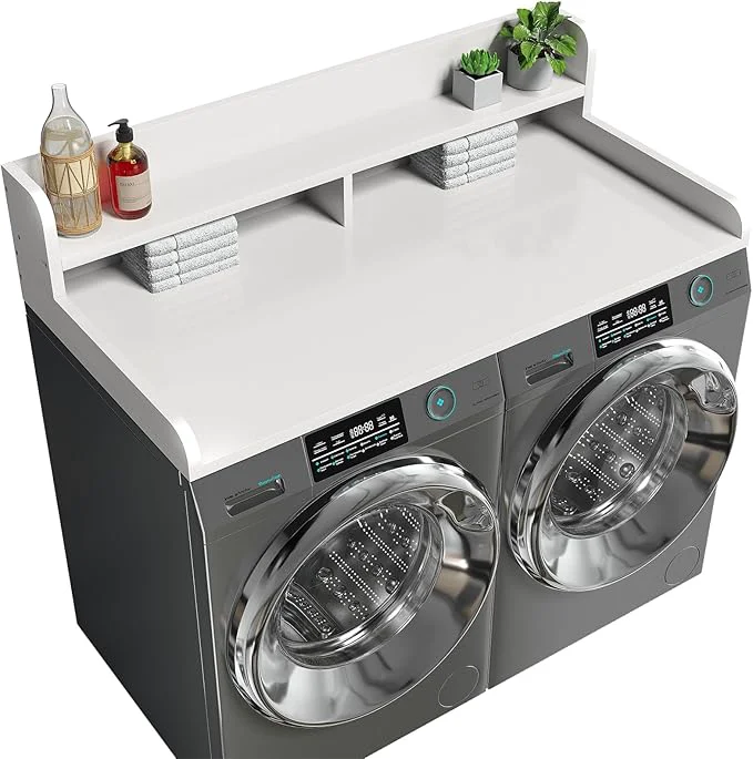 Prestigious 2-Tier Washer Dryer Countertop with 2.75 H Edge Rails 54 W x 27.55 D Laundry Countertop for Folding Clothes Washer and Dryer Topper with Non-Slip Pad White About ThisOverview Certified