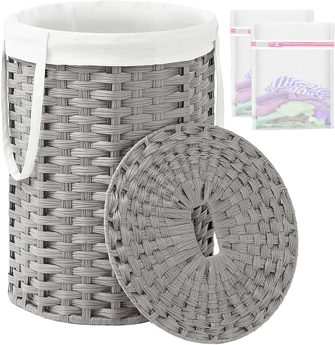 Smart Laundry Hamper with Lid Laundry Basket with Lid 19.0 Gal 72 L Round Laundry Basket Handwoven Rattan Basket with Lid Removable Bag 2 Mesh Bags Handles for Living Room Bathroom GrayAbout ThisOverview Sophisticated