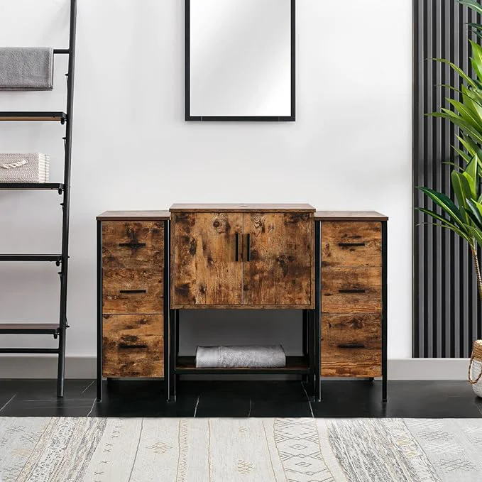 Exceptional eclife 48 Bathroom Vanity Sink Combo Modern Metal Stand Cabinet W Bottom Shelf Storage Side Cabinets Rustic Brown Without Sink About ThisOverview Clean