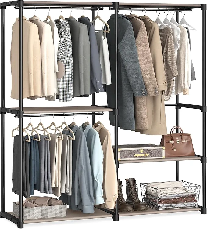 Superior SONGMICS Portable Closet standing Closet Organizer Clothes Rack with Shelves Hanging Rods Storage Organizer for Cloakroom Bedroom 54.3 x 16.9 x 71.7 Inches Taupe URYG025R02About ThisOverview Eco-Friendly