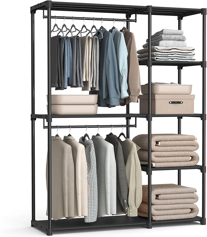 Specialty SONGMICS Portable Closet standing Closet Organizer Clothes Rack with Shelves Hanging Rods Storage Organizer for Cloakroom Bedroom 48.8 x 16.9 x 71.7 Inches Black URYG026B02About ThisOverview Fine Crafted