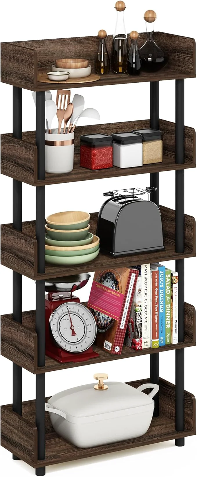Powerful Furinno Turn-N-Tube 5-Tier Toolless standing Multipurposes Display Rack WalnutAbout ThisOverview Dependable