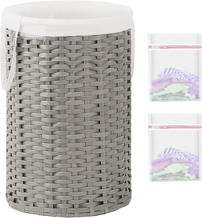 Genuine 34.3 Gal 130 L Large Laundry Hamper Laundry Basket Round Handwoven Wicker Laundry Baskets Rattan Laundry Basket with Removable Bag Handles 2 Mesh Bags for Living Room Bedroom GrayAbout ThisOverview Original
